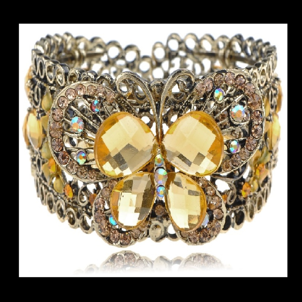 Topaz Crystal Rhinestone Butterfly Cuff Bracelet